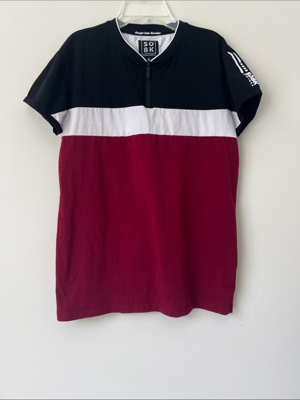 Supreme Black White Maroon Colorblock Short Sleeve Zip Shirt